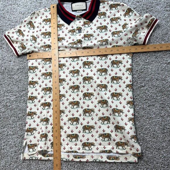Gucci Mens Sz Small Elephant Print Polo Shirt - Picture 7 of 13